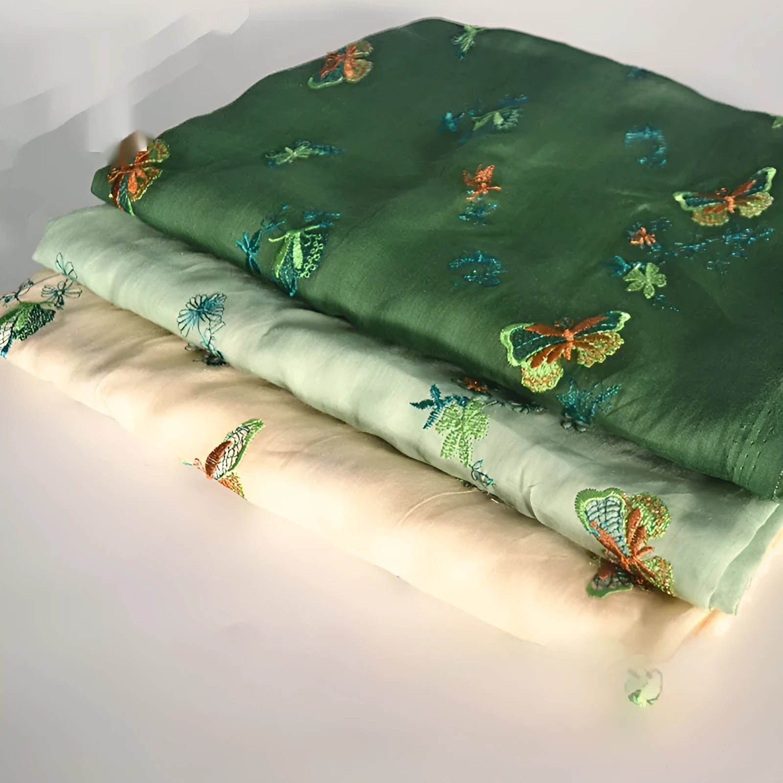 Pure ramie embroidery cloth for Hanfu making in beige, green and dark green colours