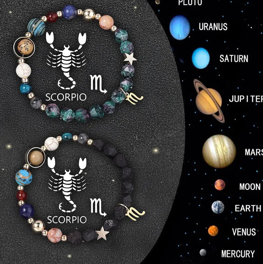 Two natural stone beaded zodiac bracelets showing different style options