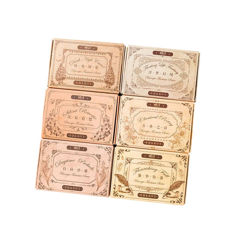 Candy Posts Baroque Fantasia wooden seal with printed painting square shape