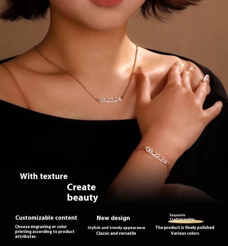 Stainless steel digital bracelet with diamond studded numbers in gold finish.