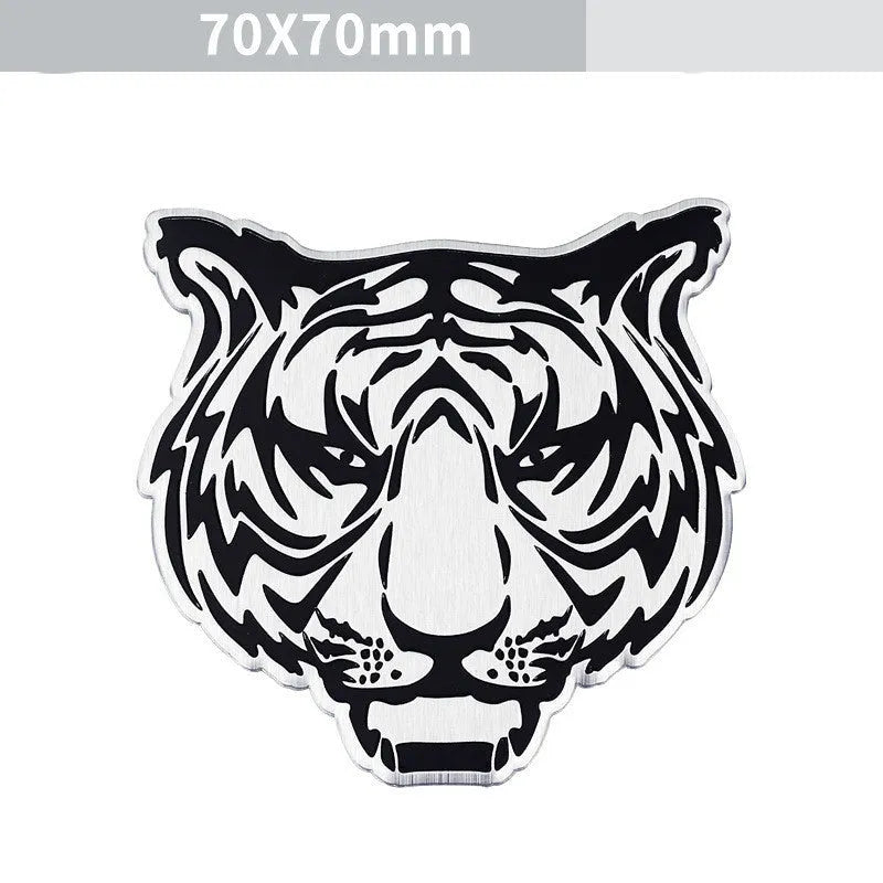 Aluminium car body sticker pack showing eagle, tiger, round lion, round wolf head, and round eagle designs.