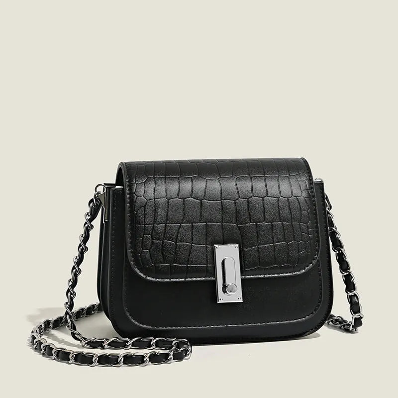 Women's black PU crossbody shoulder bag with sandwich pocket design and phone compartment