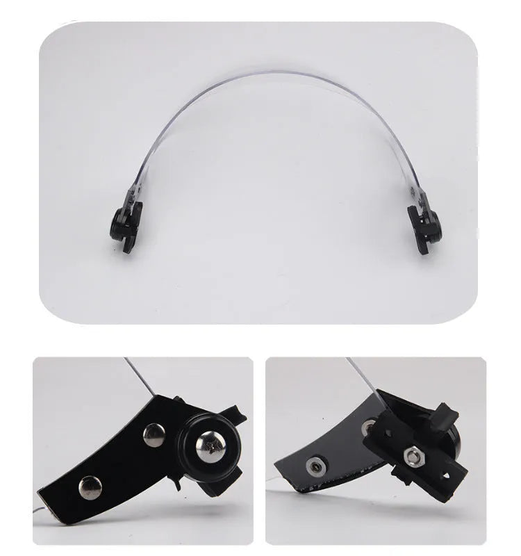 Transparent polycarbonate guide rail helmet mask with windproof lens measuring 30cm by 15cm