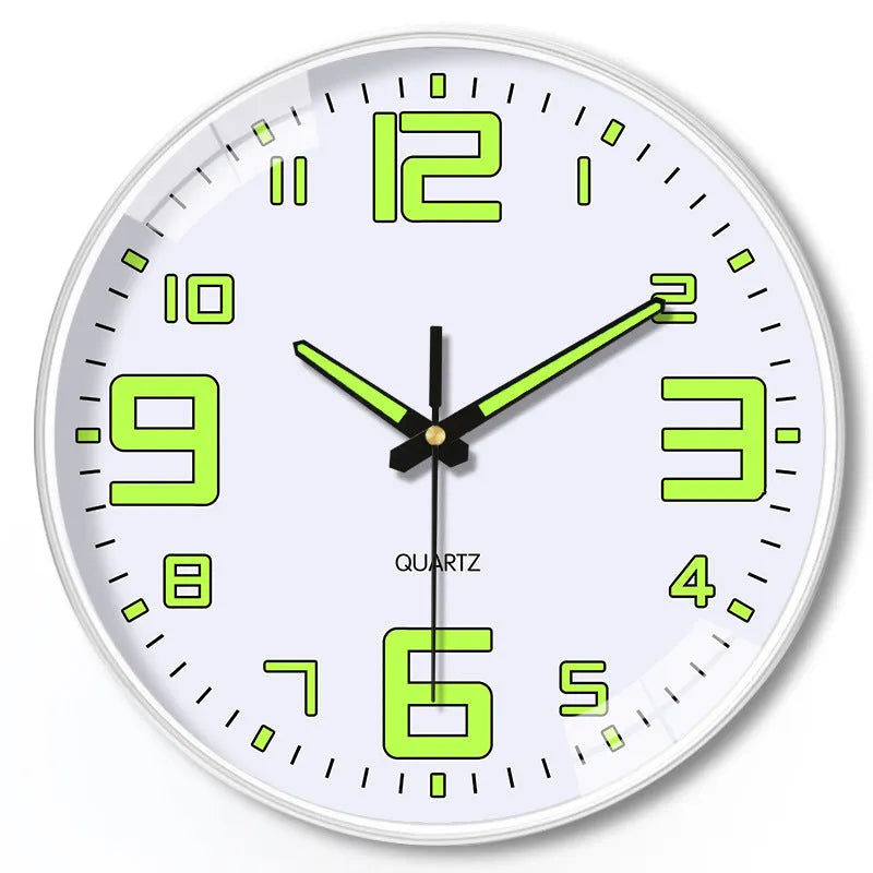 8 inch modern wall clock with luminous numbers on white background