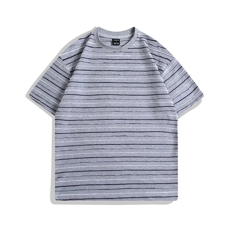 Loose fit striped colour couple's t-shirt with round neck and short sleeves in apricot, black, yellow, grey, pink