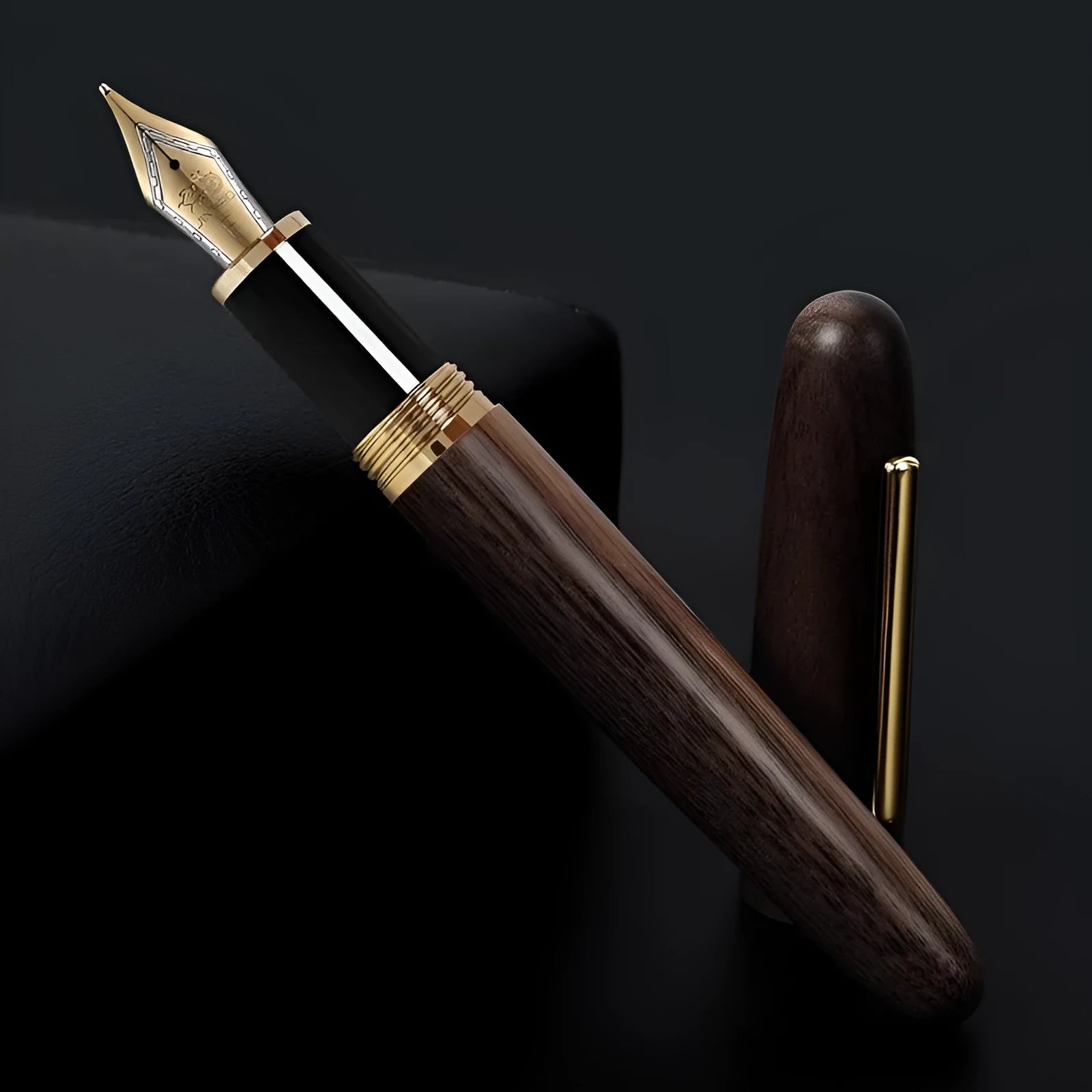 Wooden fountain pen with rotating cap in various wood finishes with interchangeable nib options