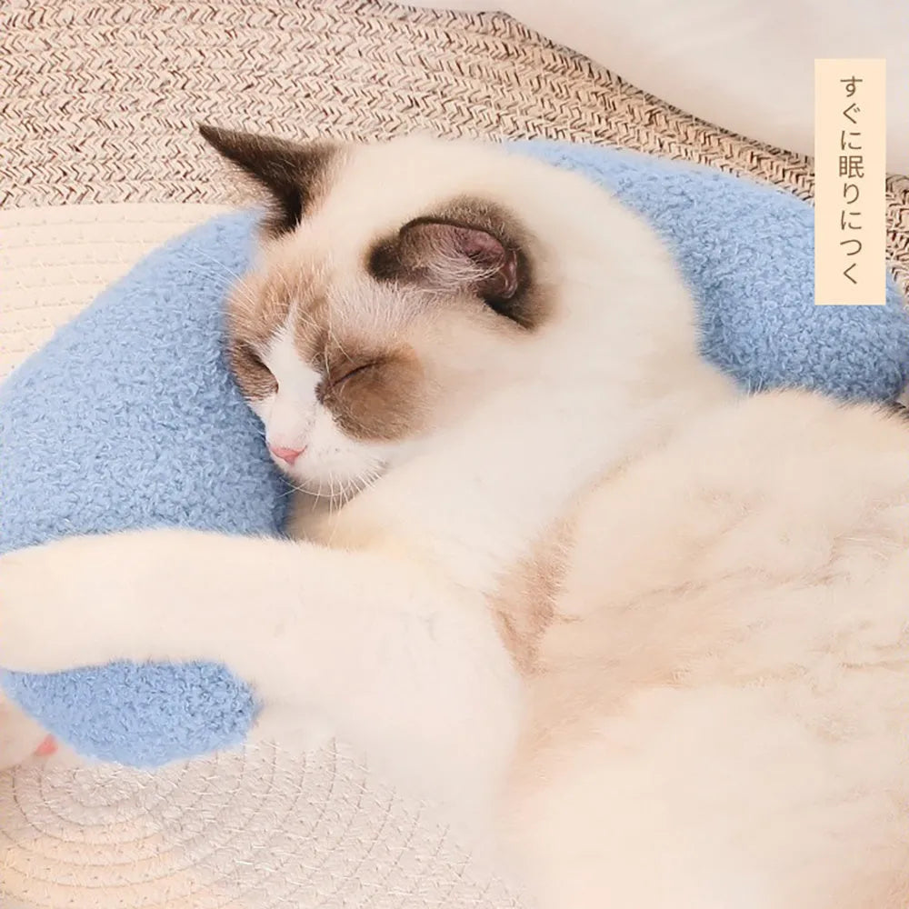 U-shaped cat pillow with adjustable collar in blue khaki white or yellow for cervical protection