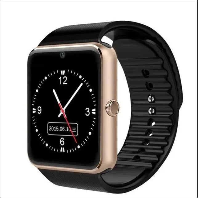 Black smart watch with a round 1.54-inch touchscreen on a silicone strap