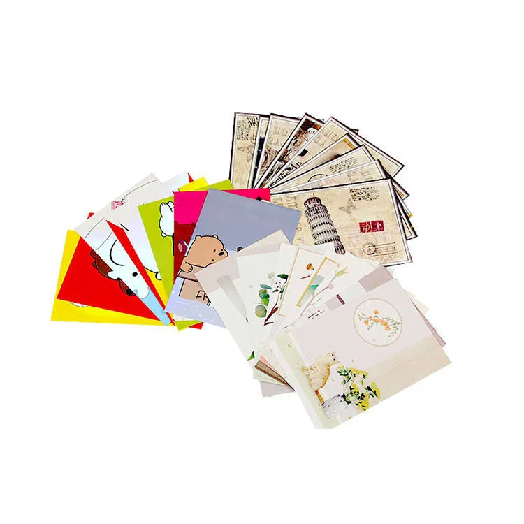 Set of nine minimalist cartoon-style postcards depicting retro Paris Eiffel Tower and historic sites