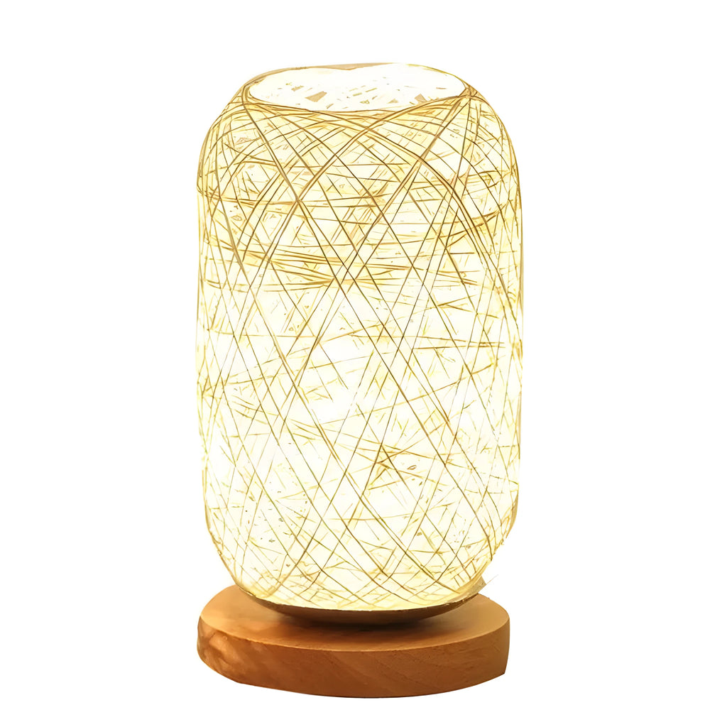Sepak Takraw desk lamp with hemp rope construction and solid wood base