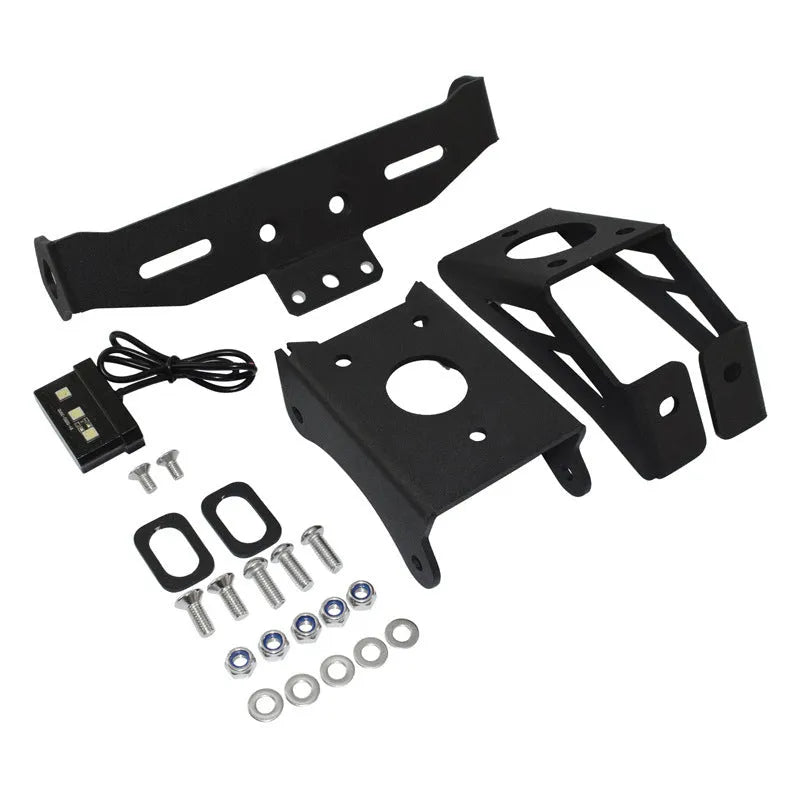 Black aluminum alloy rear license plate frame for Honda motorcycle showing fixed bracket style