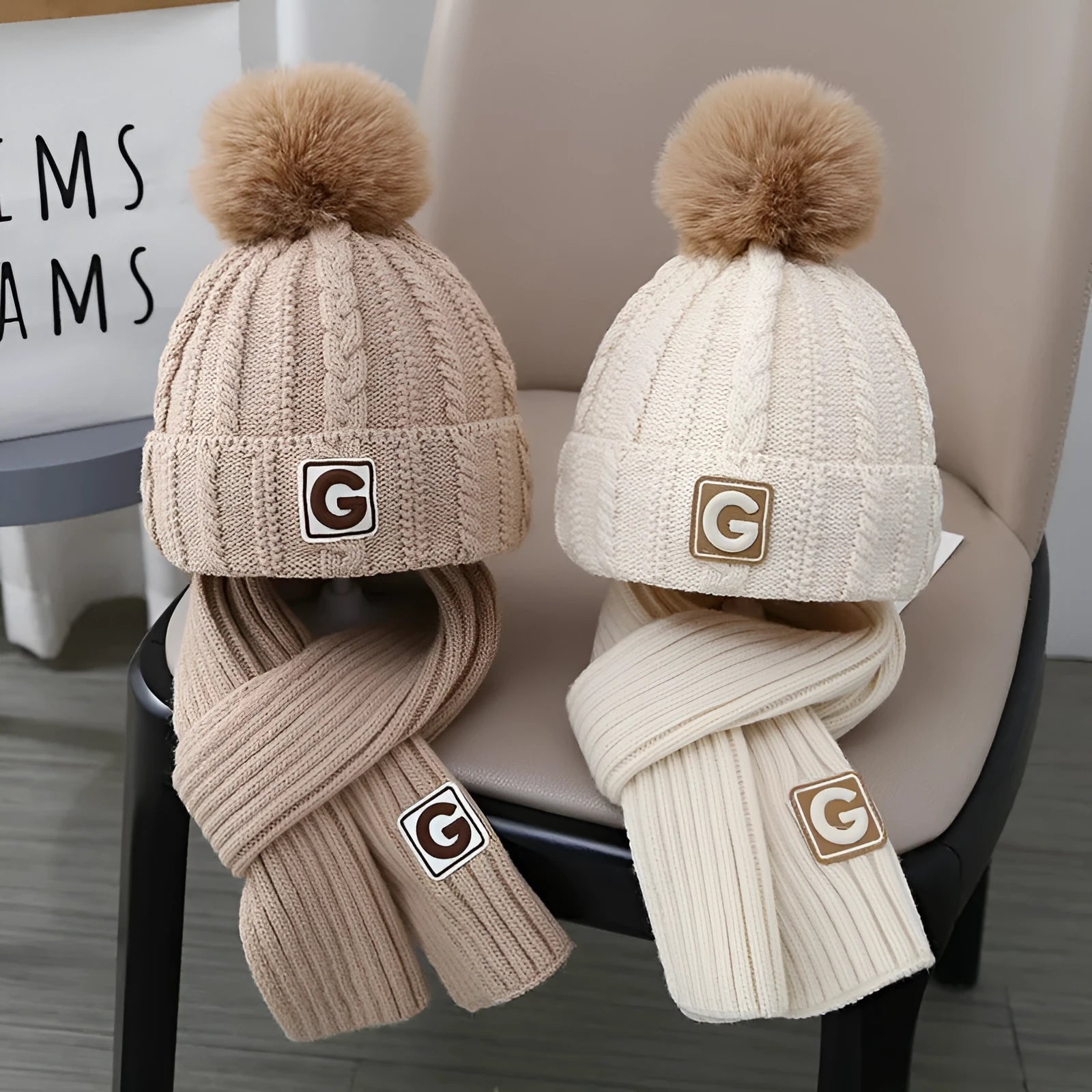 Boys' knitted fleece-lined hat and scarf set with no-top hat for babies 0-6 months