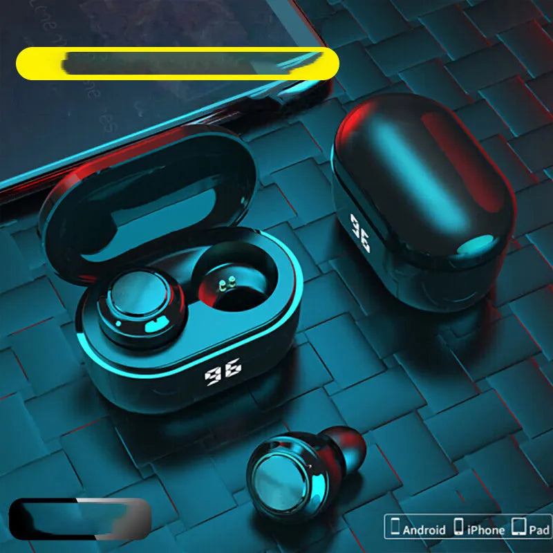 Black stereo Bluetooth in-ear headset with dual earpieces