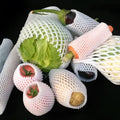White foam fruit net cover protective case showing shockproof material and multiple size options