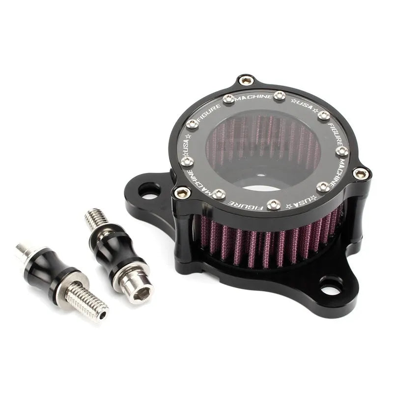 CNC aluminium motorcycle air filter with transparent glass element for Harley Davidson XL883 1200 48 models