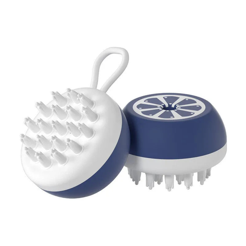 Yellow silicone pet bath brush with massage head and comb functions for dog grooming