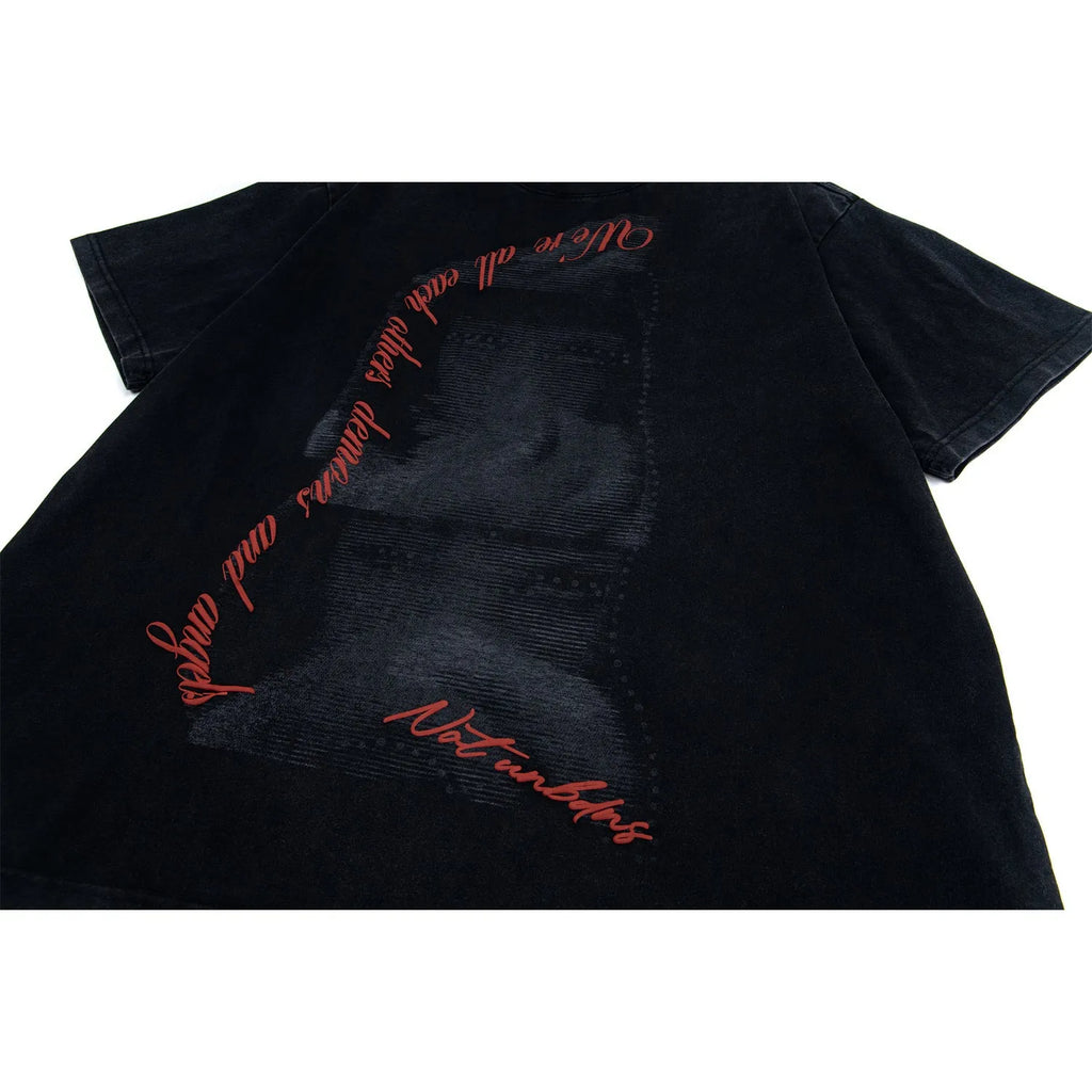 Black cotton blend men's loose fit short sleeve T-shirt with washed vintage finish