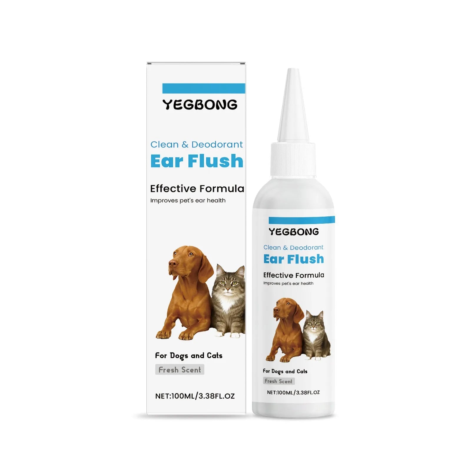 100ml bottle of veterinary-formulated ear cleaner for dogs and cats showing gentle earwax removal application