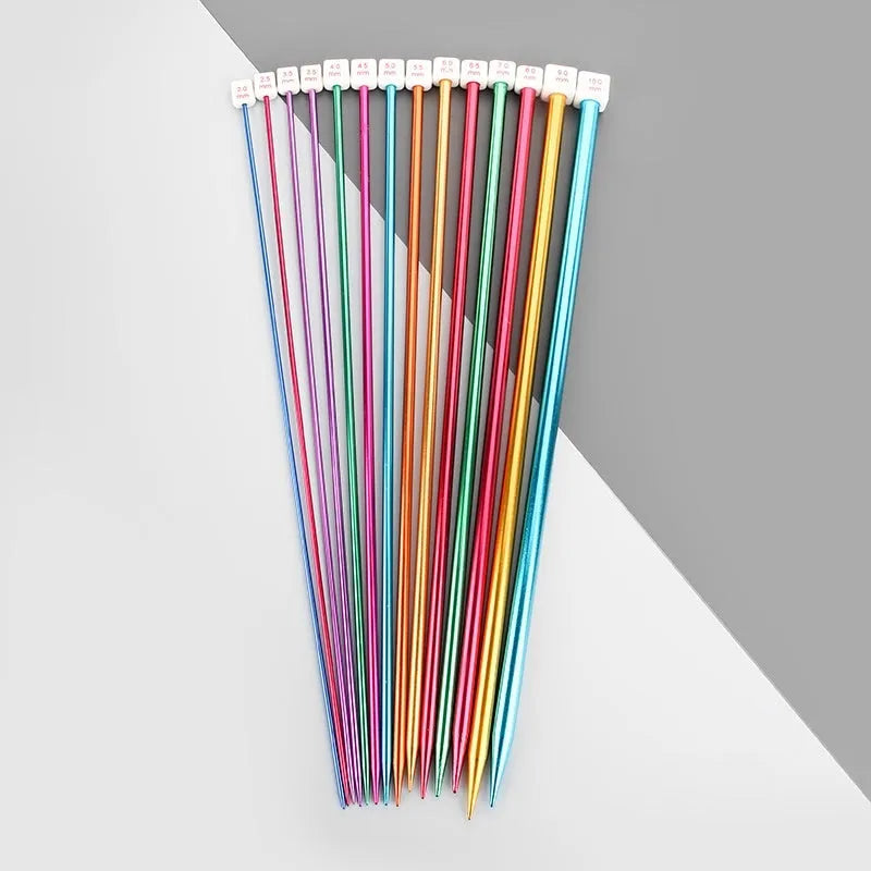 Set of crochet hooks in various sizes from 2.0mm to 10.0mm, each with a protective cap on a lengthened handle.