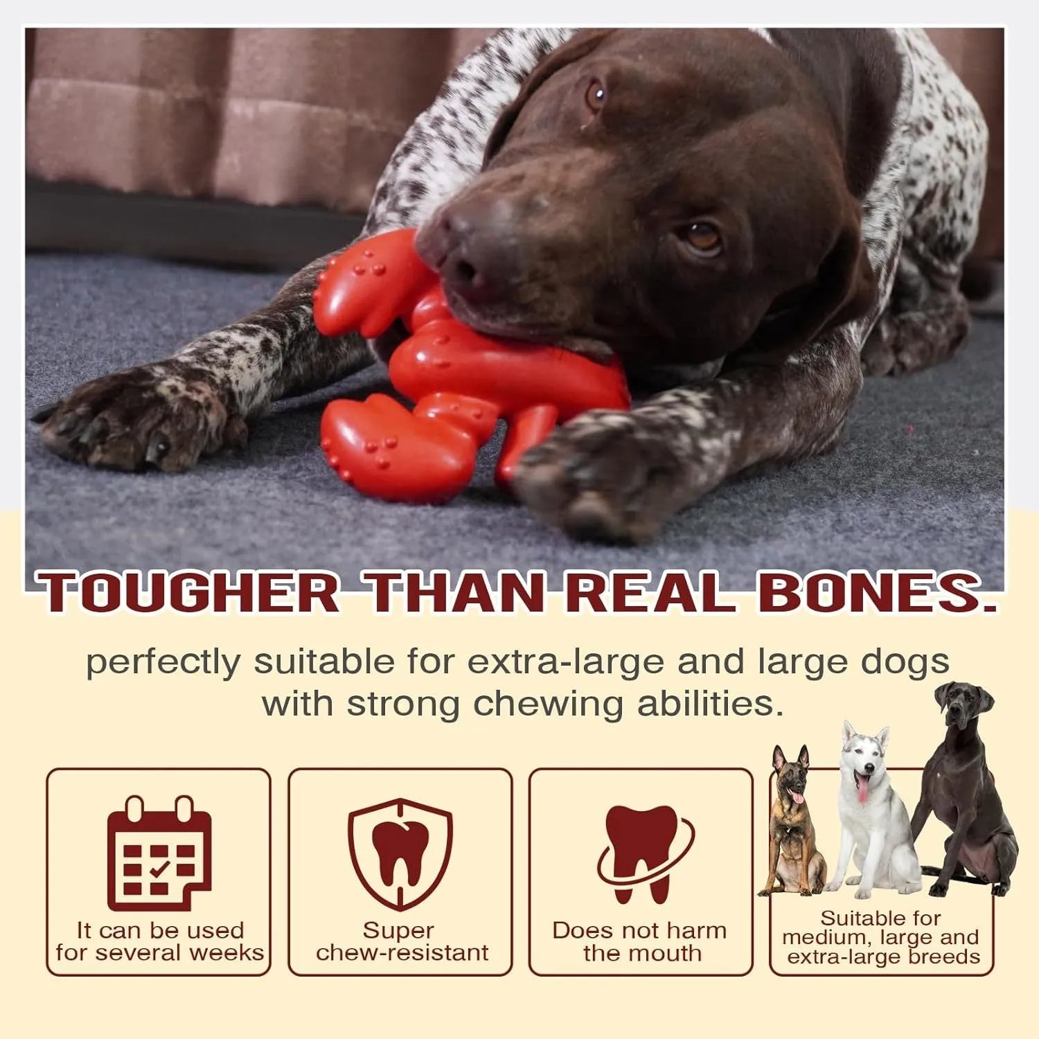Red nylon dog chew toy for aggressive chewers measuring 170mm length