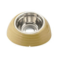 Stainless steel cat bowl with plastic base in beige, brown and light green colour options