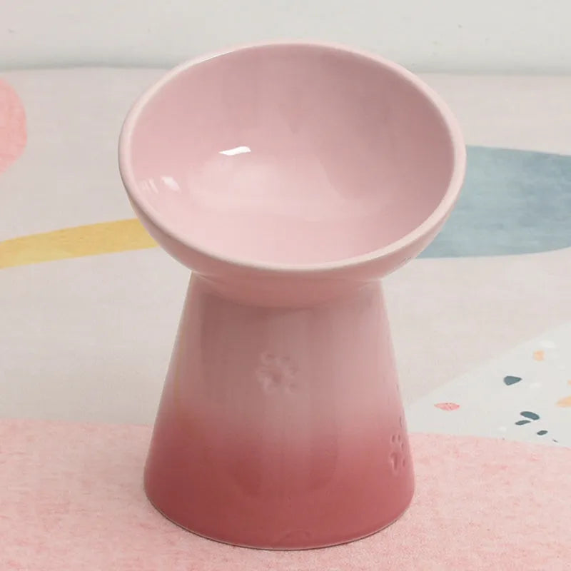 Ceramic pet bowl with raised base and various rim shape options