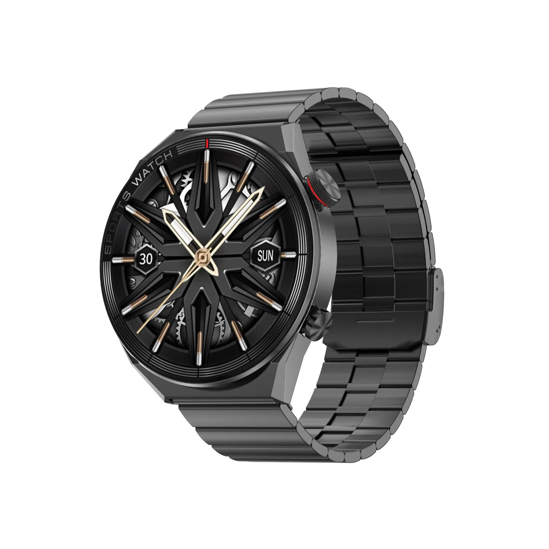 Large screen Bluetooth smart watch with calling function shown in black or silver with multiple strap options