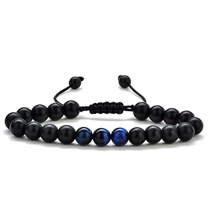 Geometric agate bead couple bracelets in tiger eye and matte black colours