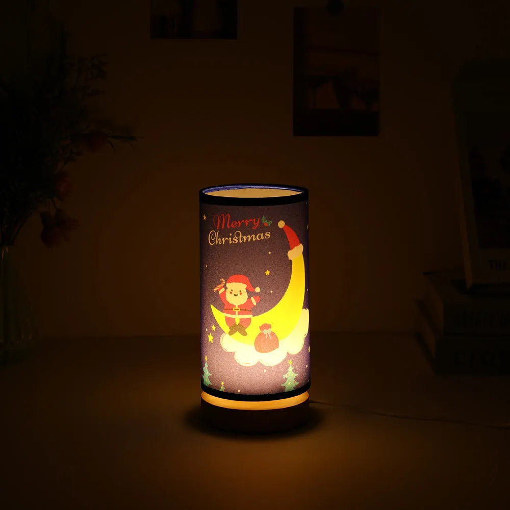 Moon-shaped Santa Claus USB LED night light with a bamboo base.
