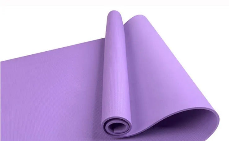 EVA yoga mat in red showing rolled and flat positions, demonstrating 4mm and 6mm thickness options.
