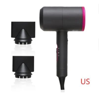 2000W hotel hair dryer with long cable in metallic black, showing UK plug