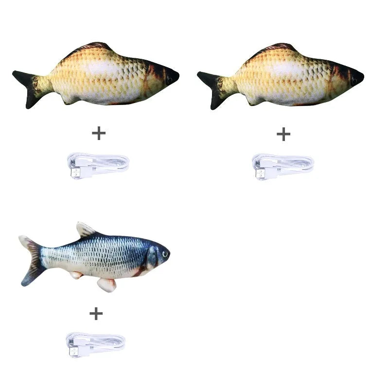 Electronic jumping fish cat toy with USB charging cable, 30cm multicolour fish design