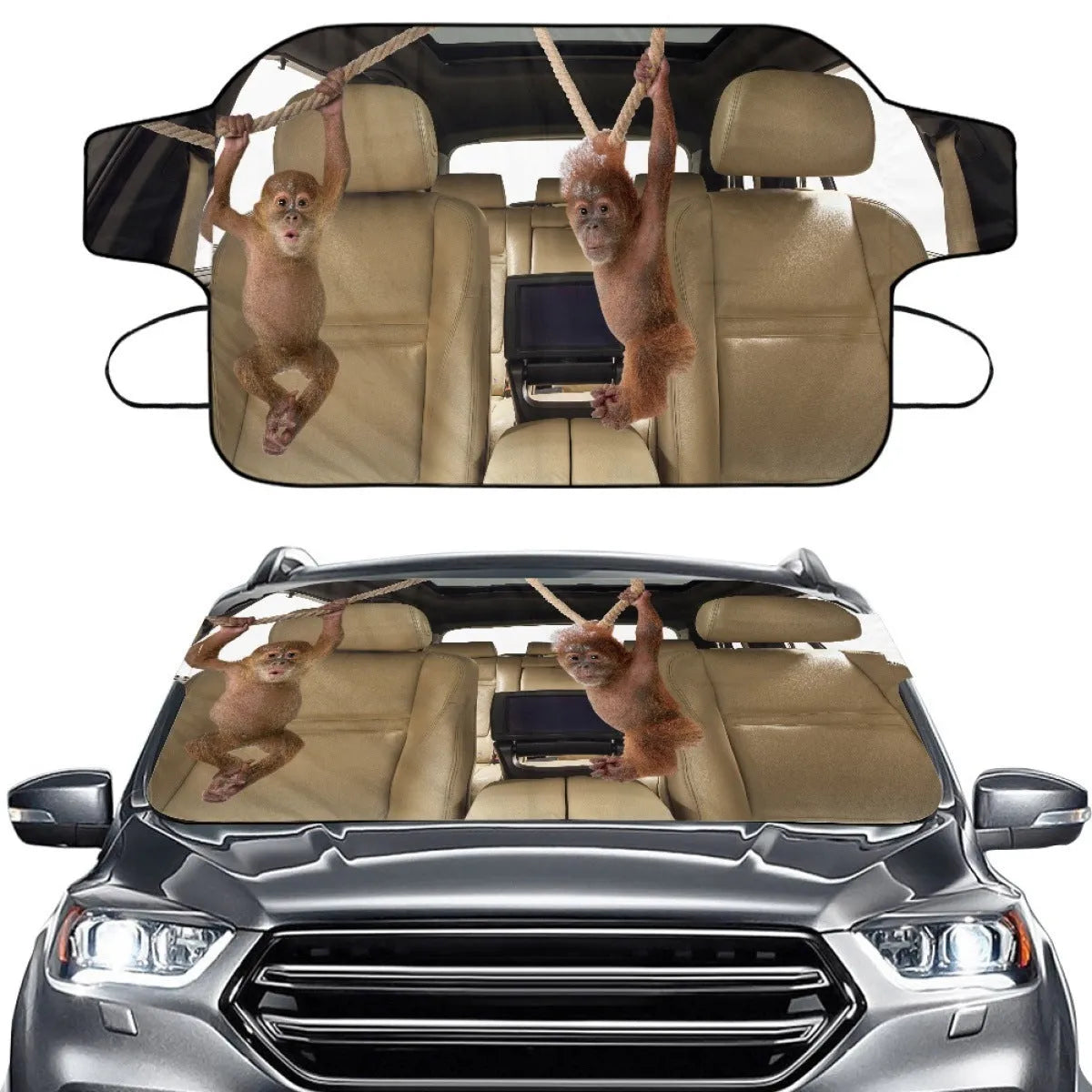 Car snow protection front cover made of aluminium film foam polyester fabric with lanyard straps