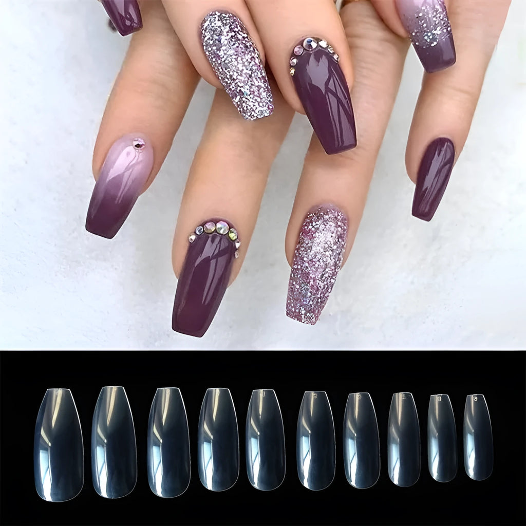 500 clear natural false nails in 10 different sizes for professional and home application