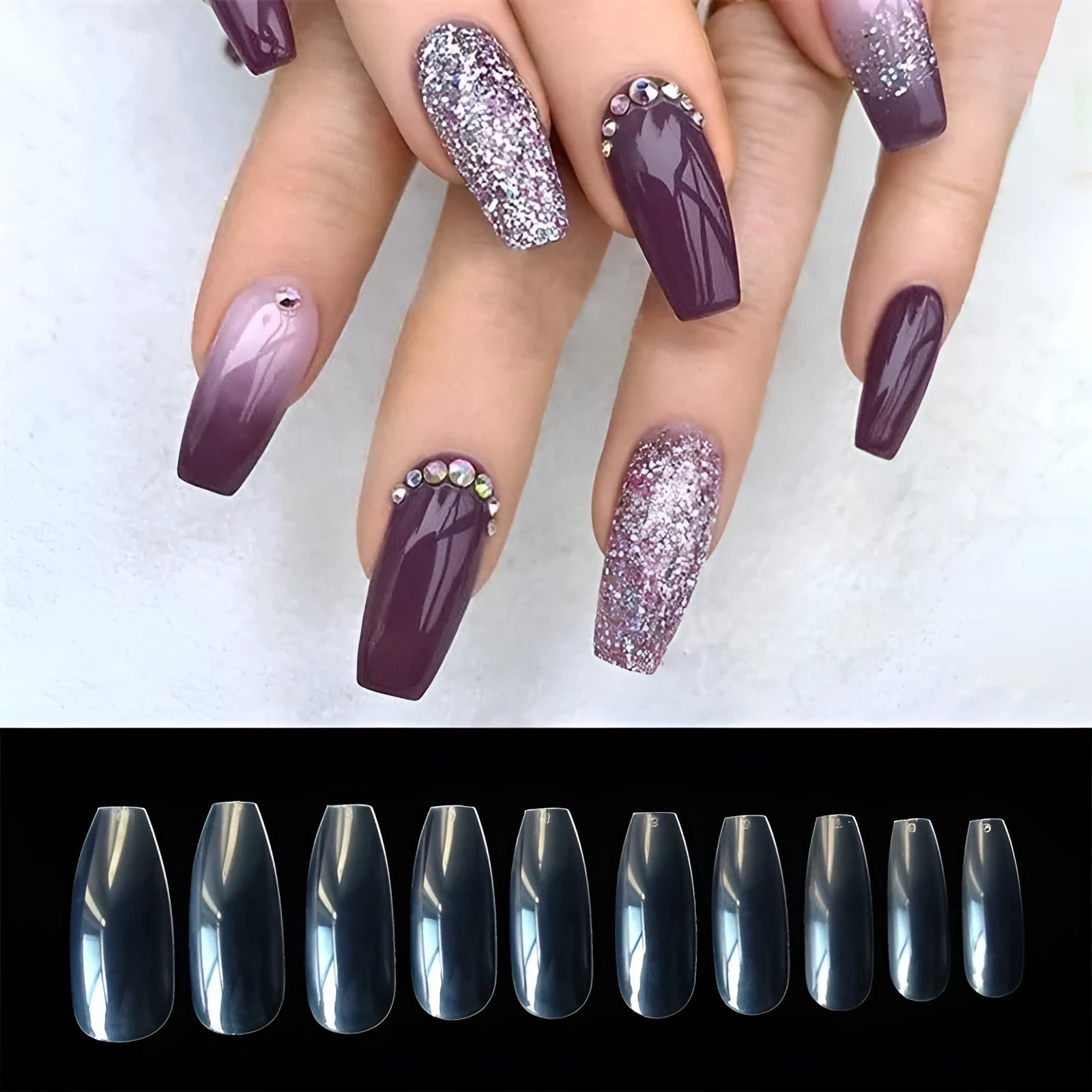 500 clear natural false nails in 10 different sizes for professional and home application