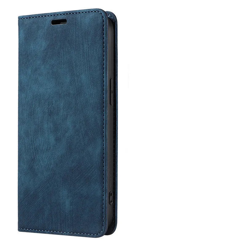 Magnetic flip phone case in leather-style design for iPhone, shown in a solid colour.
