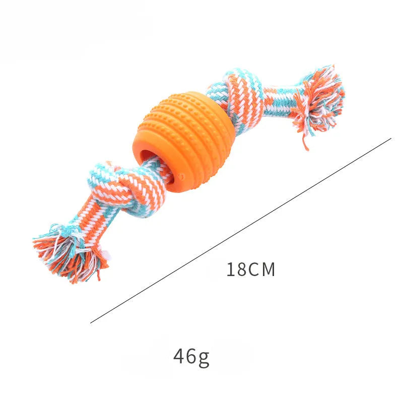 Blue dog chew toy with rope and molar cleaning design for dental hygiene
