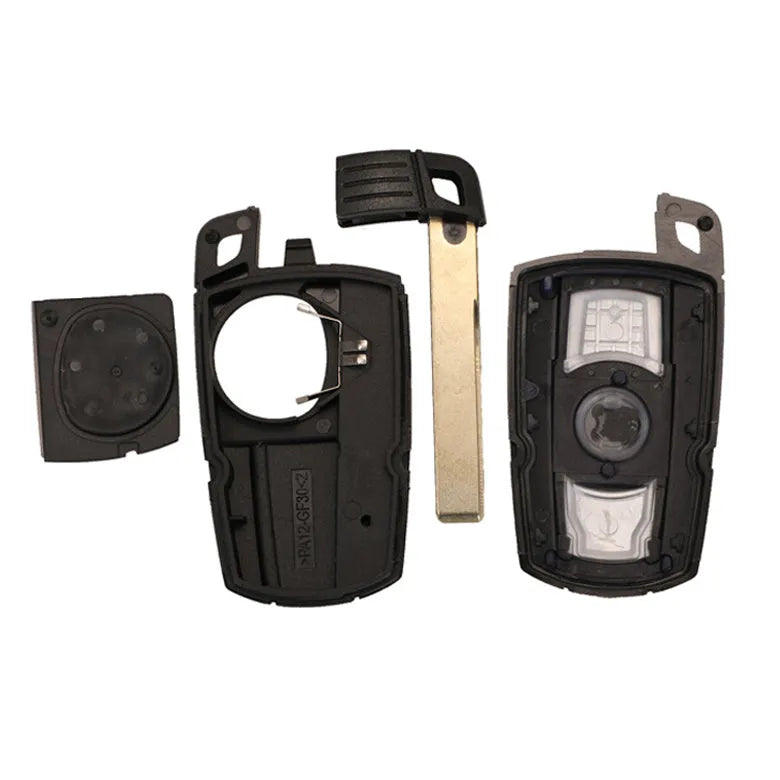 BMW CAS3 semi-intelligent remote car key fob with three buttons, metal and plastic construction.