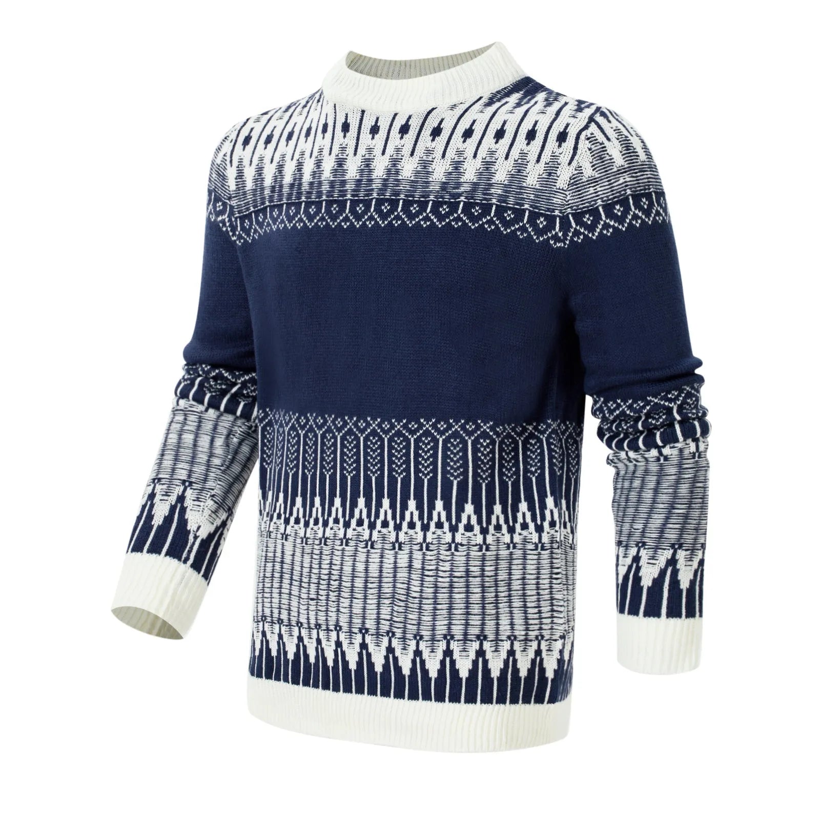 Men's cotton blend knitted pullover sweater in crew neck style with long sleeves