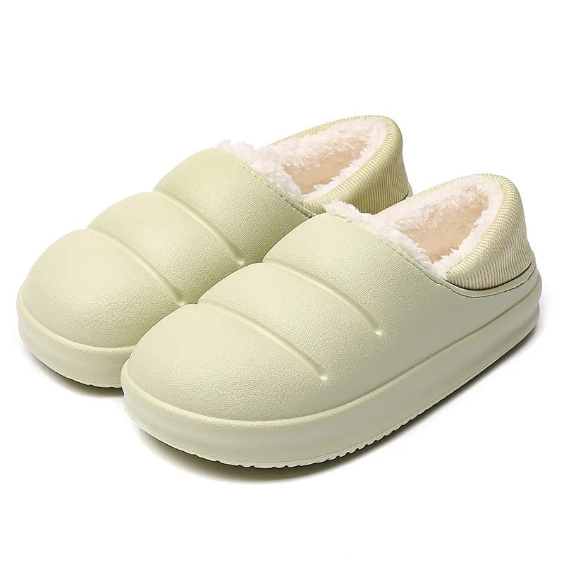 Couple cotton slippers with waterproof EVA sole and plush lining in six colours