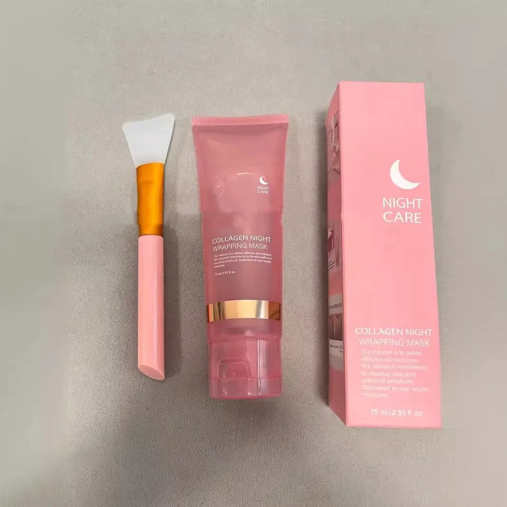 75ml collagen night facial mask bottle with application brush for firming and anti-wrinkle skin care