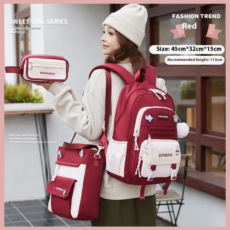 Girls waterproof Oxford cloth school backpack with curved straps and spine protection in solid colours for grade 5-6 students