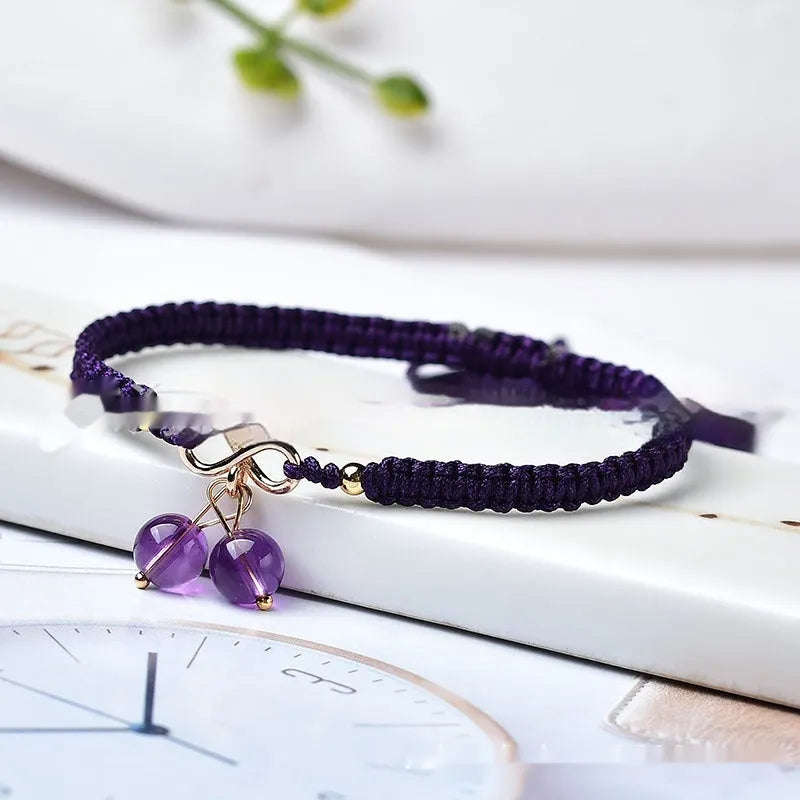 Natural Strawberry Quartz cherry bracelet for women with fruit-shaped beads on a stretch elastic band.