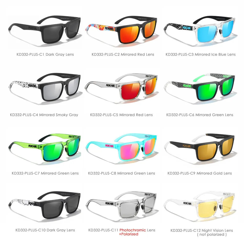 Polarized square sunglasses with TAC lens and PC frame, 12 colour options, unisex outdoor sun protection
