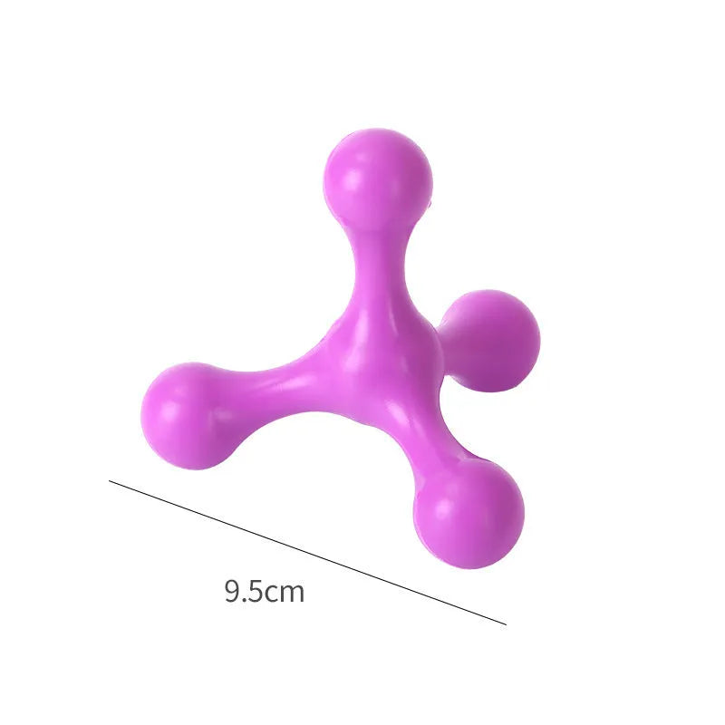 Beef-flavoured silicone three-leg chew toy for puppies in blue, green, purple, red, or red purple