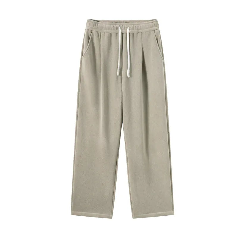 Men's double-sided polar fleece winter sports pants with wool lining in loose Korean style fit