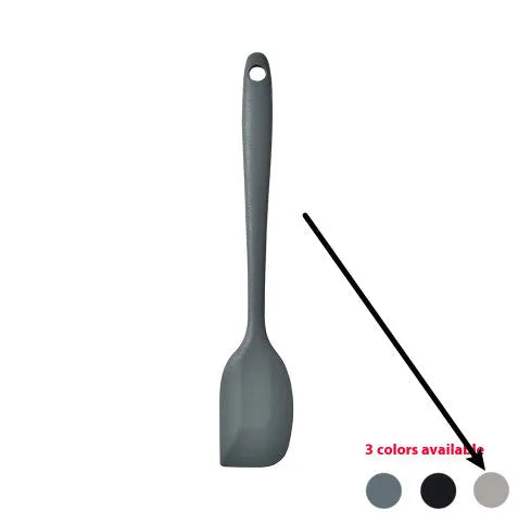 Black silicone 12-piece kitchen utensil set with rotating storage bucket including ladle, spatula, and food clip.