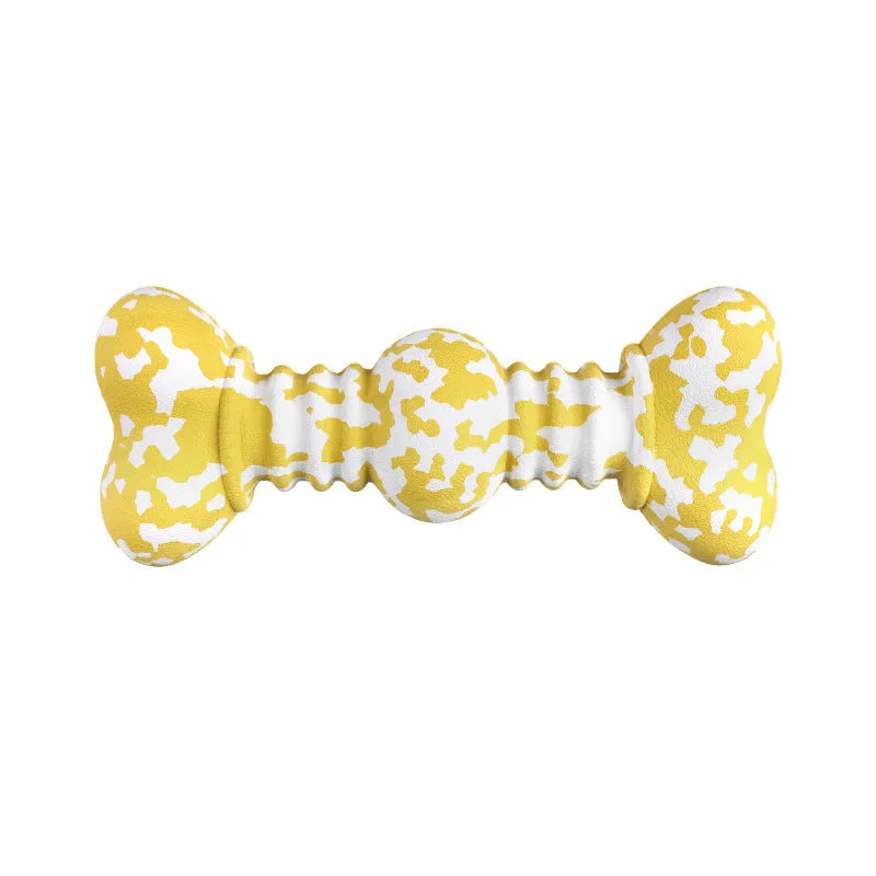 Green, white and yellow camouflage pattern natural rubber dog chew toy for large breeds