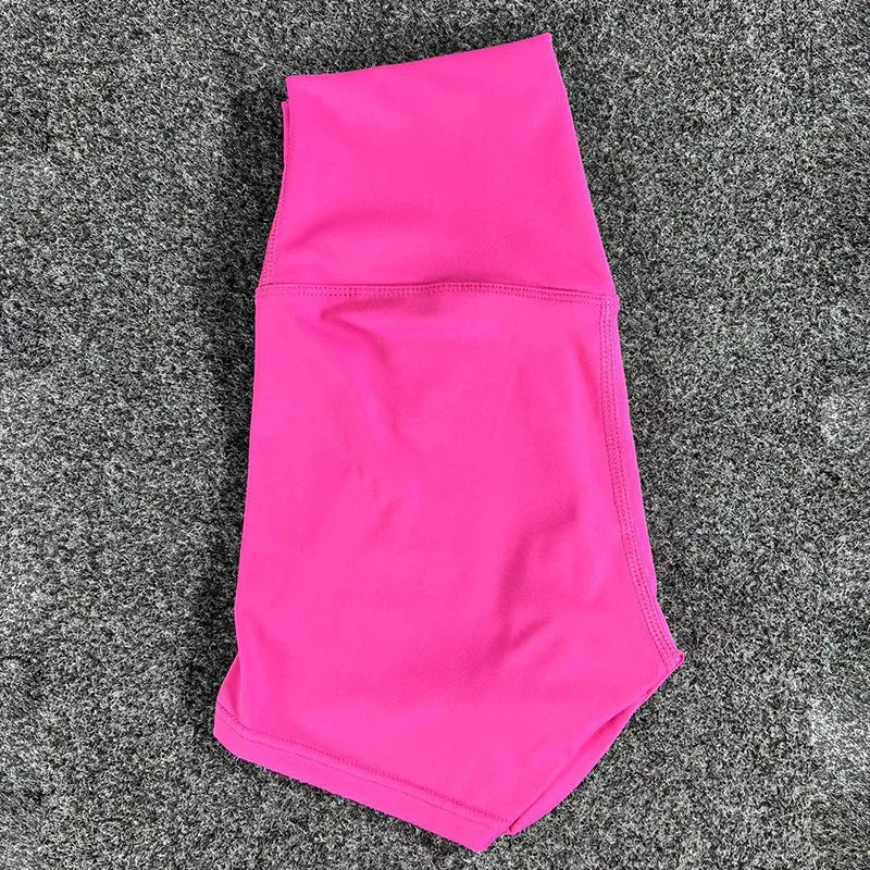 Women's high-waisted nylon yoga shorts in various colours suitable for running, sports, and cycling