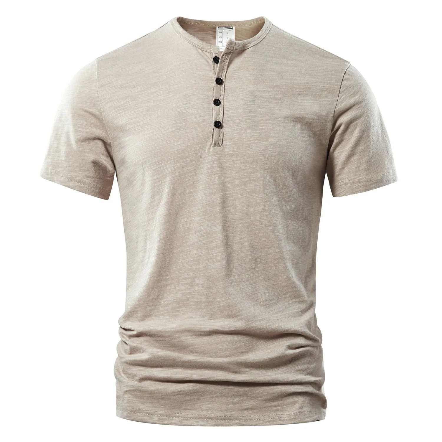 Men's slub cotton casual short sleeve T-shirt in solid colour British style pullover